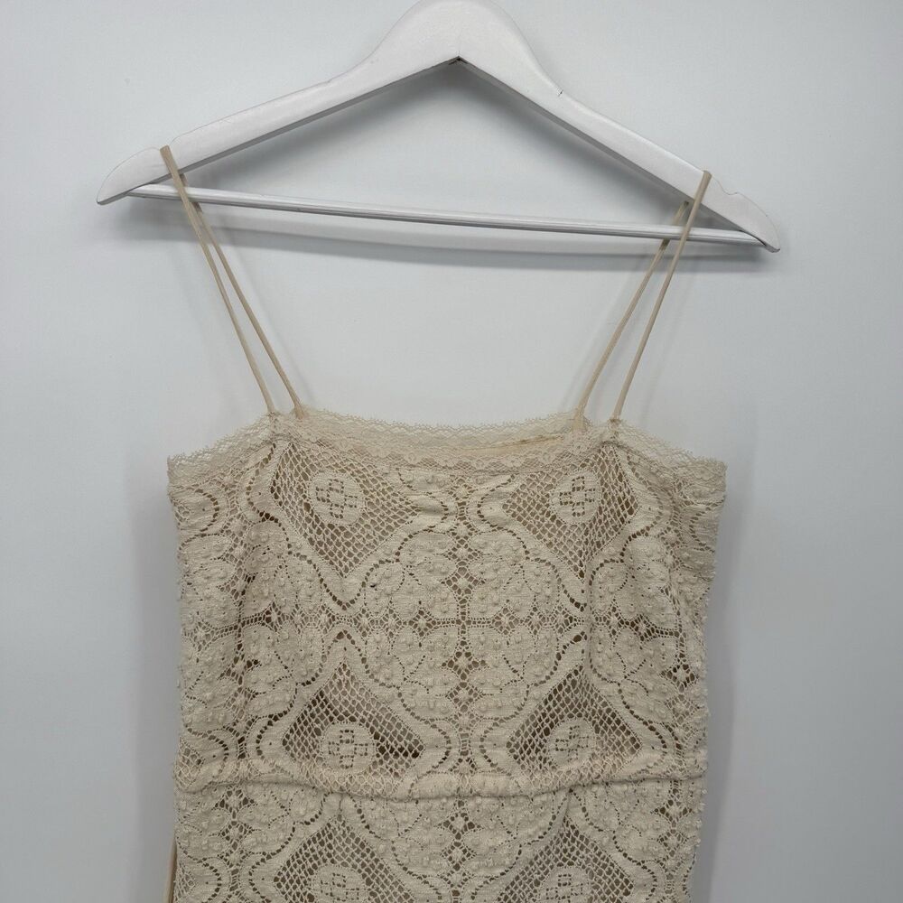 Jayna Vintage Cream Dress Lace Cutout Midi Boho Size XS Bridal - Picture 3 of 13